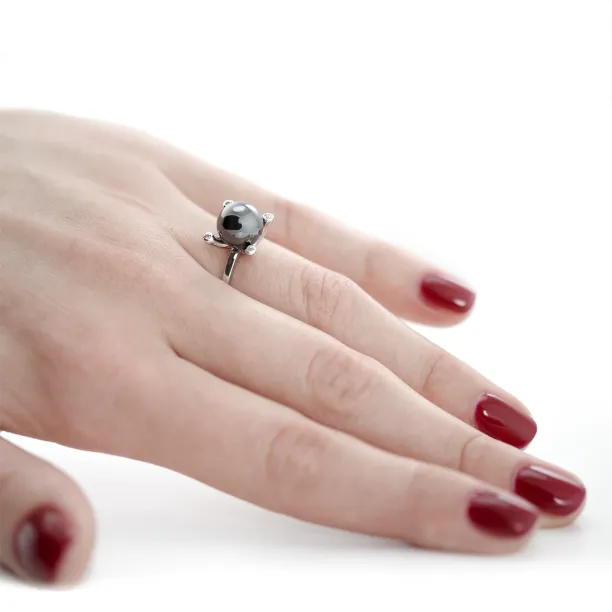 Ring with hematite and diamonds BURAS Image
