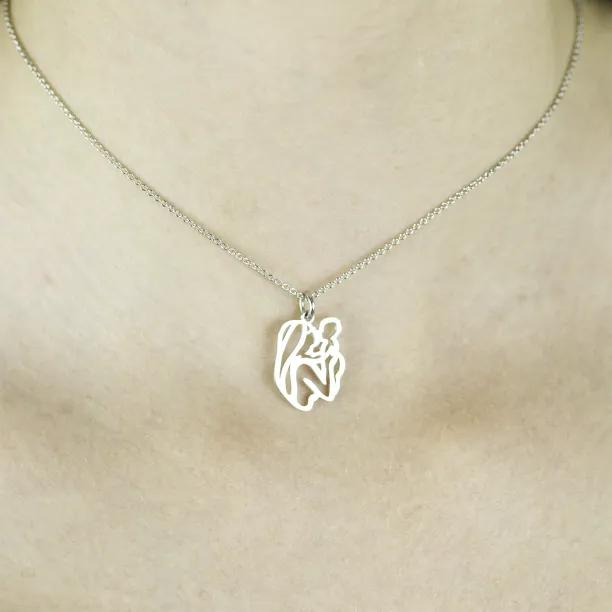 Unique sterling silver pendant Mother and child MOMMY Image