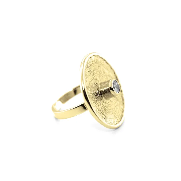 Unique Mayan Calendar Ring With Bohemian Garnet or zirkons OTRA Image
