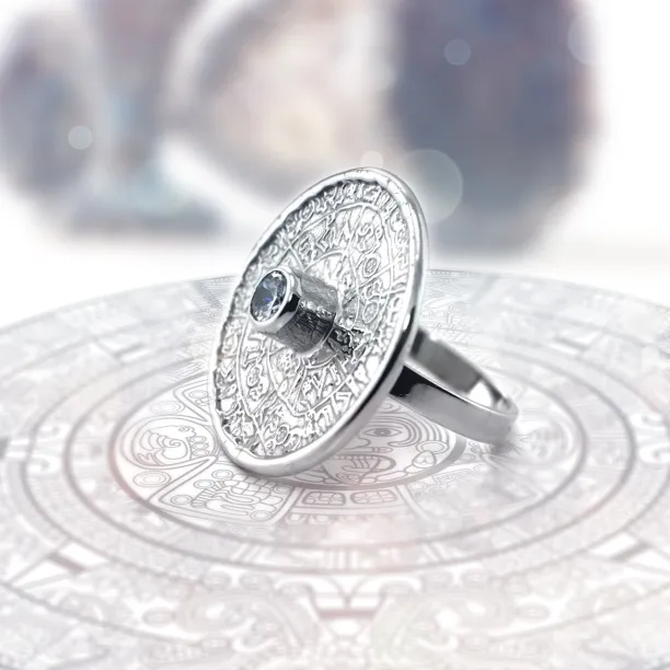 Unique Mayan Calendar Ring With Bohemian Garnet or zirkons OTRA Image