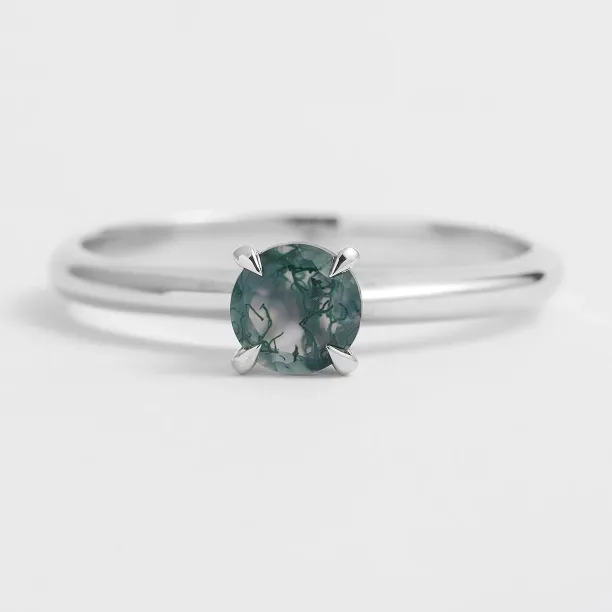 Moss agate engagement ring EZRA with four-prong setting
