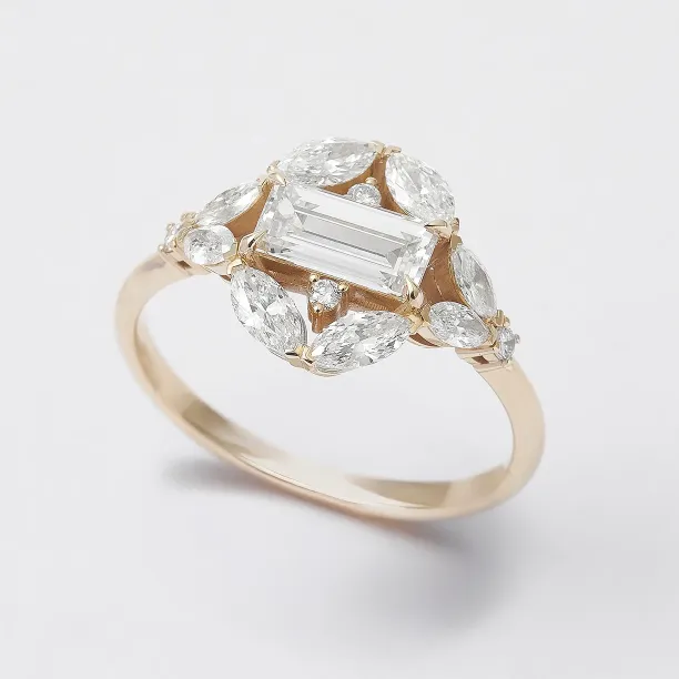 Šikmý pohled na vintage prsten s lab grown diamanty ELIZETE