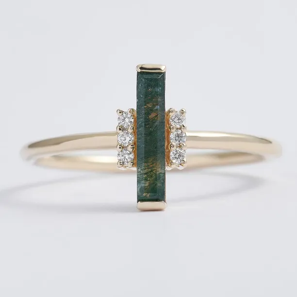 Prsten JOHANA s baguette mechovým achátem a diamanty
