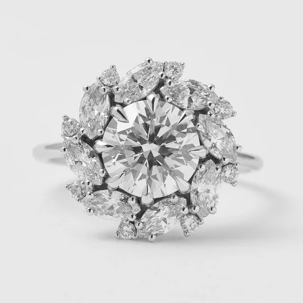 Zlatý prsten JENNY s lab grown diamanty, detail květinového osazení