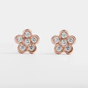 Solid gold diamond flower earrings BLOOM
