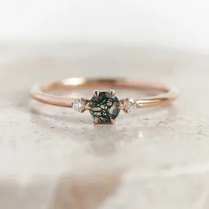 Moss agate and diamond engagement ring BROOKS