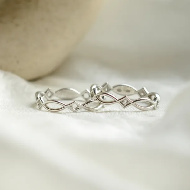 Close-up of the interlaced Celtic design on TARANIS rings