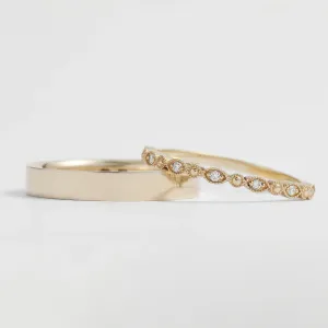 HONEY wedding rings shown together with a plain band and diamond eternity band