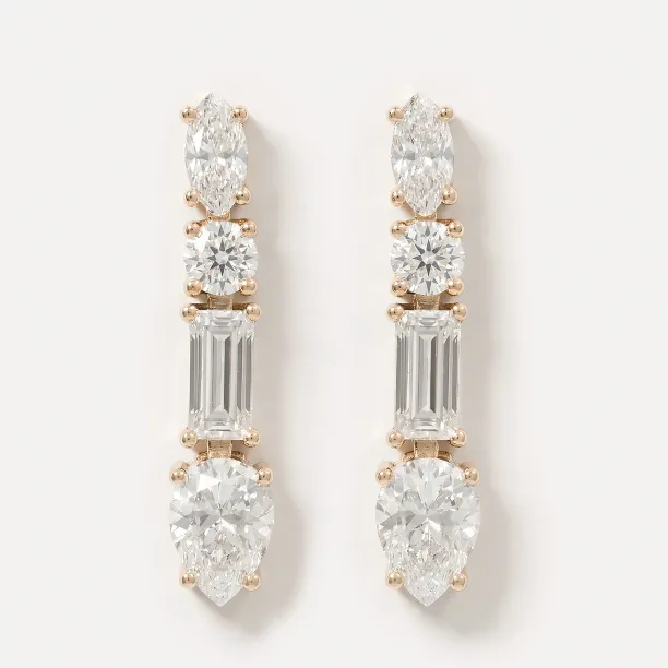 MARINA dangle moissanite earrings with pear, marquise, round and baguette stones
