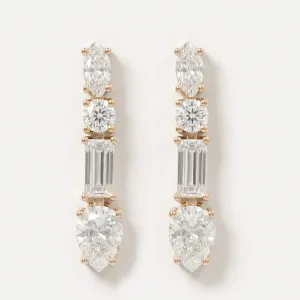 MARINA dangle moissanite earrings with pear, marquise, round and baguette stones