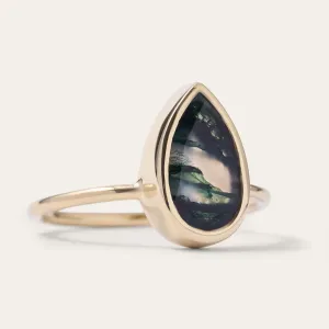 Gold ring with pear moss agate XENIA Thumbnail