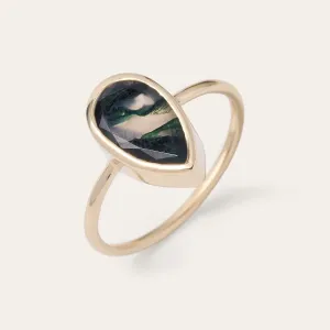 Gold ring with pear moss agate XENIA Thumbnail