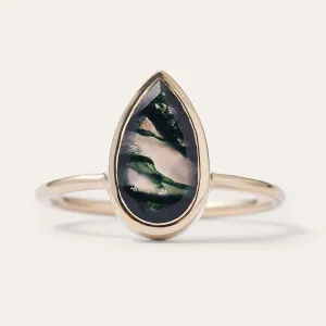 Gold ring with pear moss agate XENIA Thumbnail