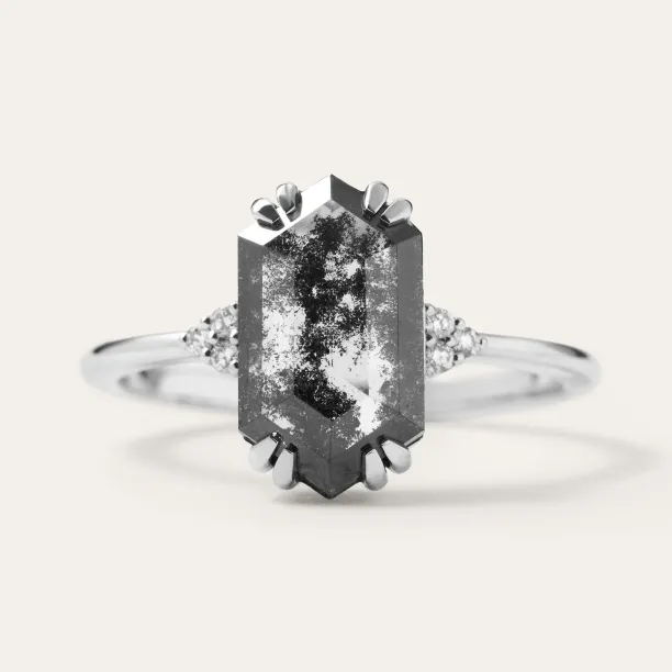 PAULI gold ring with a lab-grown salt and pepper diamond and clear diamonds