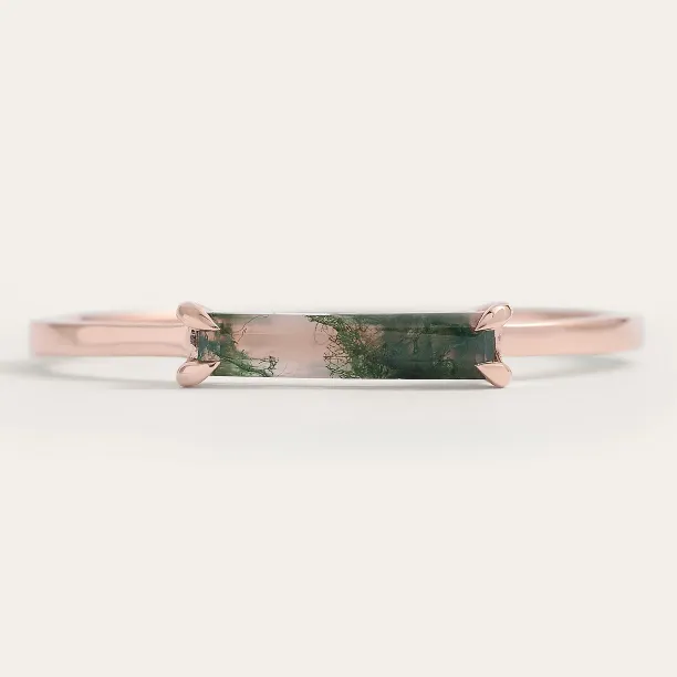 Minimalist ring with baguette moss agate LOKI Image
