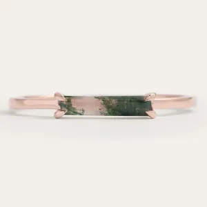 Minimalist ring with baguette moss agate LOKI Thumbnail
