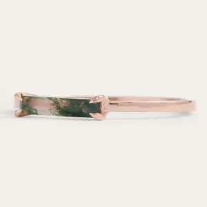 Minimalist ring with baguette moss agate LOKI Thumbnail