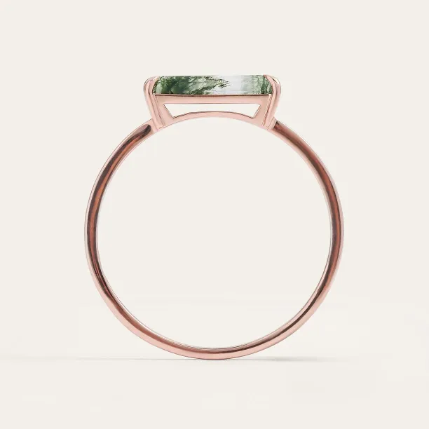 Minimalist ring with baguette moss agate LOKI Image