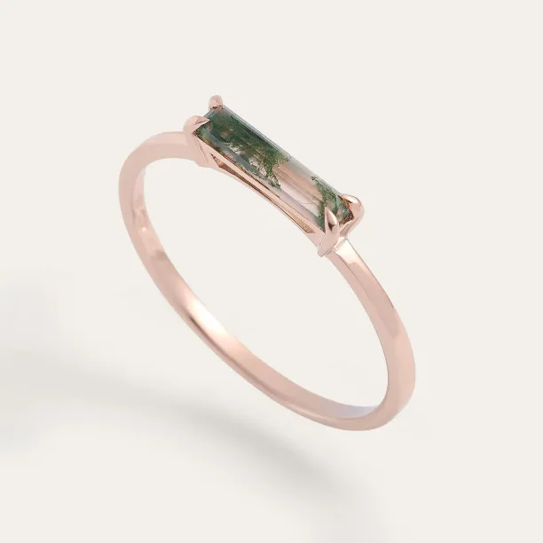 Minimalist ring with baguette moss agate LOKI Image