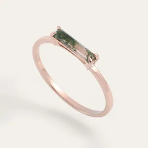 Minimalist ring with baguette moss agate LOKI Thumbnail