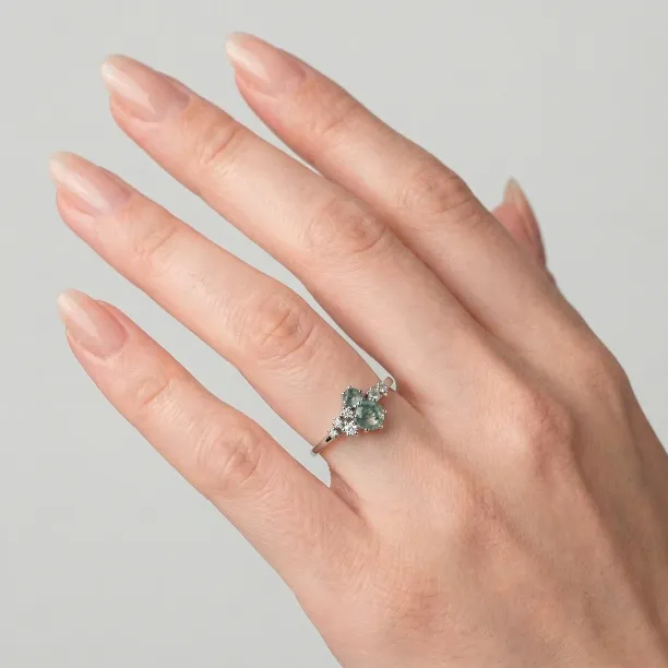 Cluster ring with moss agate and diamonds FANTASY Image