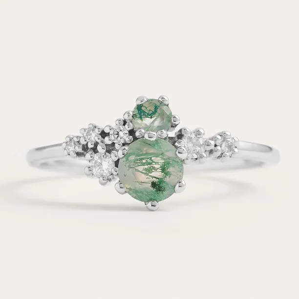Cluster ring with moss agate and diamonds FANTASY Image