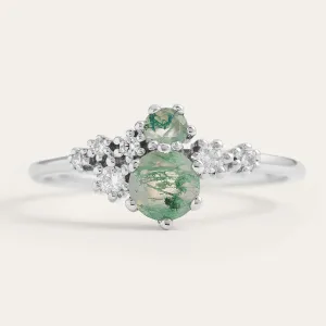 Cluster ring with moss agate and diamonds FANTASY Thumbnail