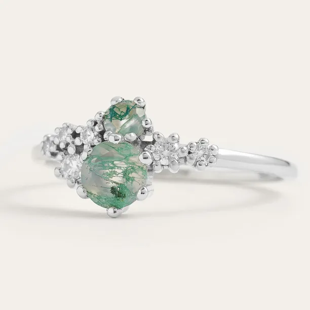 Cluster ring with moss agate and diamonds FANTASY Image