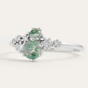 Cluster ring with moss agate and diamonds FANTASY Thumbnail