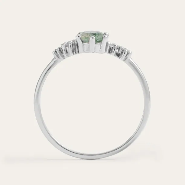 Cluster ring with moss agate and diamonds FANTASY Image