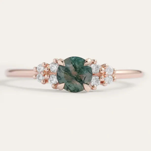 Zlatý prsten s mechovým achátem a diamanty EDDIE Image