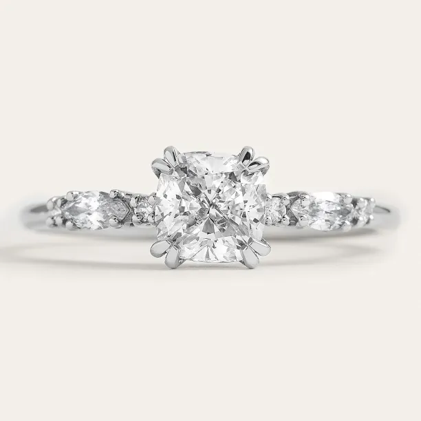 Luxury engagement ring with cushion lab grown diamond and side diamonds GEOFFREY Image