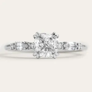 Luxury engagement ring with cushion lab grown diamond and side diamonds GEOFFREY Thumbnail