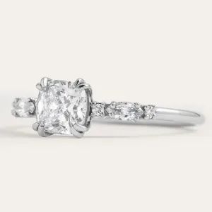Luxury engagement ring with cushion lab grown diamond and side diamonds GEOFFREY Thumbnail