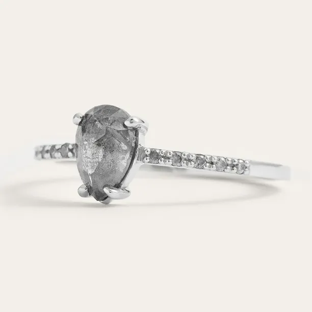 Gold engagement salt'n'pepper diamonds ring JACQUETTE Image