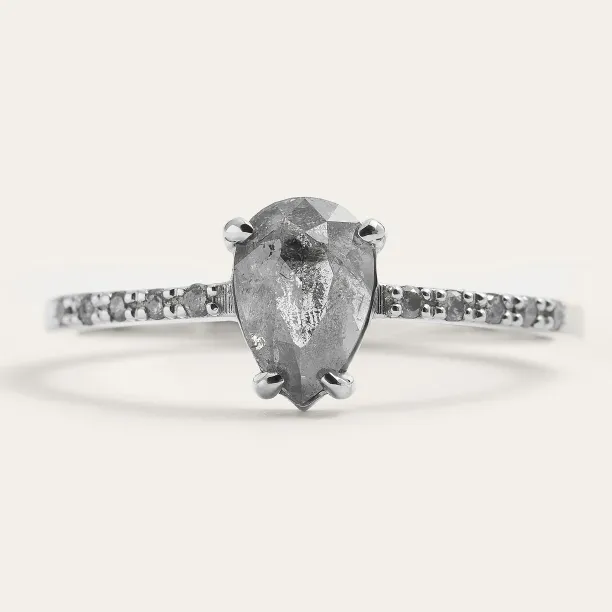 Gold engagement salt'n'pepper diamonds ring JACQUETTE Image