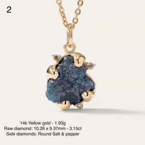 Angled view of the LAURA raw diamond pendant, stone 2