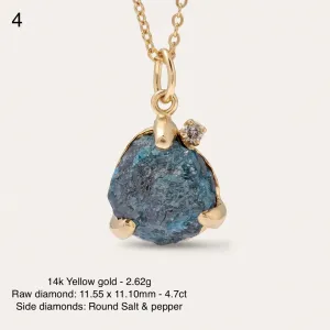 Close-up of LAURA raw diamond pendant, stone 4