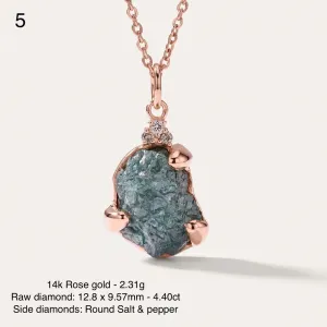 Close-up of LAURA raw diamond pendant, stone 5