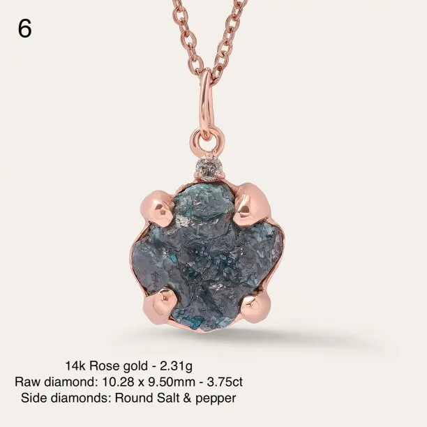Close-up of LAURA raw diamond pendant, stone 6