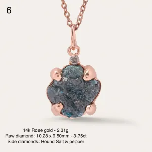 Close-up of LAURA raw diamond pendant, stone 6