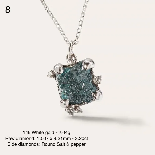 Close-up of LAURA raw diamond pendant, stone 8