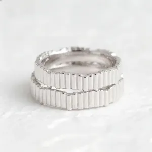 White gold geometric wedding rings INGRID shown stacked together