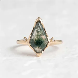 Gold ring with moss agate and diamonds KIRA Thumbnail