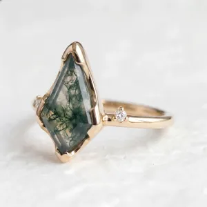 Gold ring with moss agate and diamonds KIRA Thumbnail