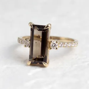 Kouřový křišťál ve zlatém prstenu s diamanty FUME