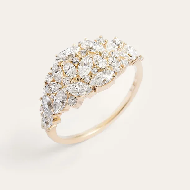 Angled view of the lab grown diamond cluster ring CHANNELIE