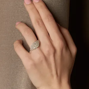 Close-up of the lab grown diamond cluster ring worn on the hand