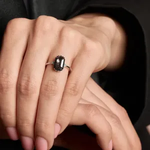 PAULI lab-grown salt and pepper diamond ring worn on the hand, angled view