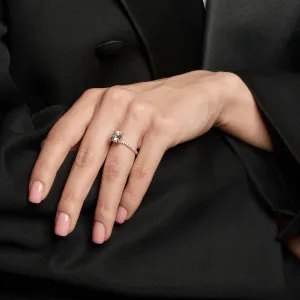 ARABELLA lab grown diamond engagement ring worn on a hand, shown from an angle